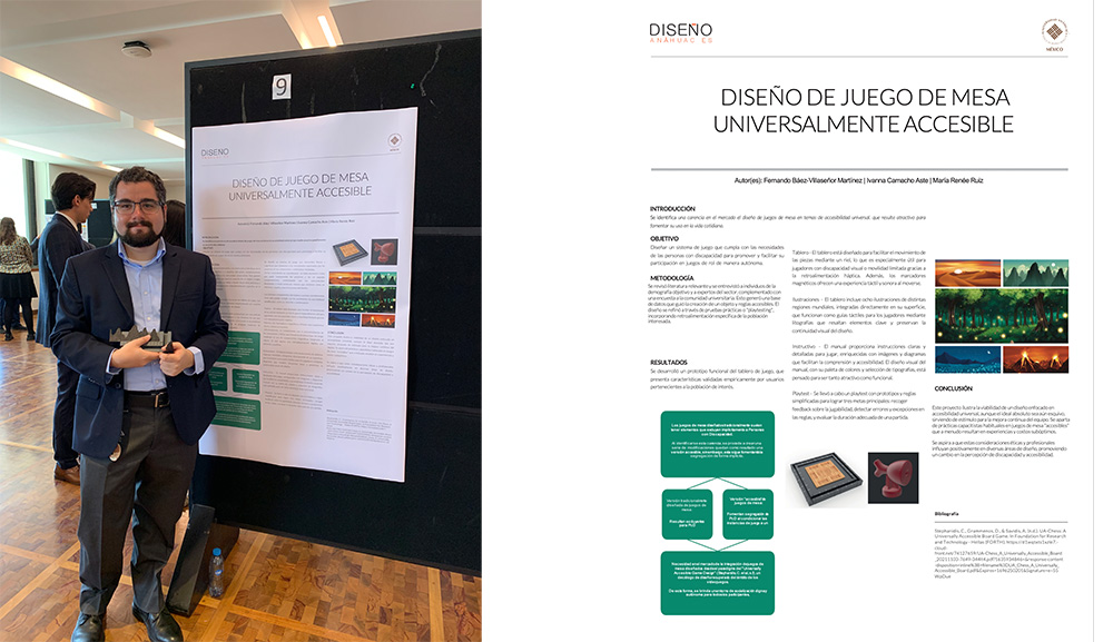 Fernando Báez-Villaseñor, Ivanna Camacho y María Renée Ruiz diseñaron un tablero que facilita el movimiento de las piezas mediante un riel, lo que beneficiaría a los jugadores con discapacidad visual.